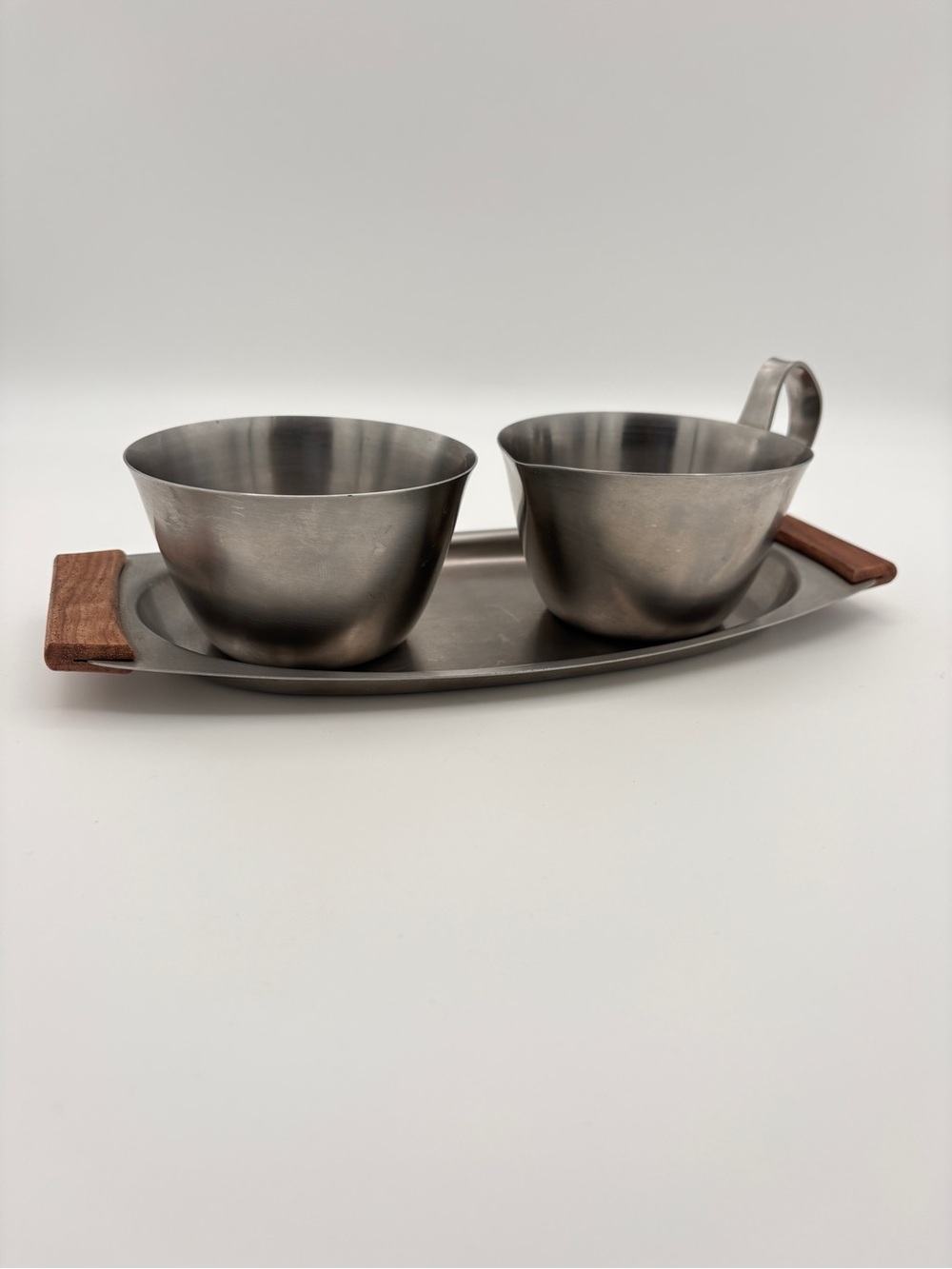 Vintage Japanese Stainless Steel Creamer Sugar Set & Tray